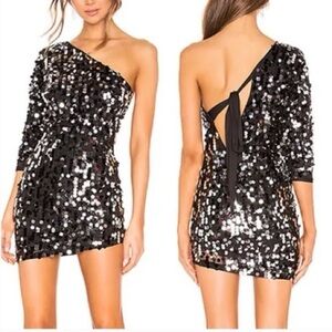 Hours NWT Black One-Shoulder Sequin Mini Dress